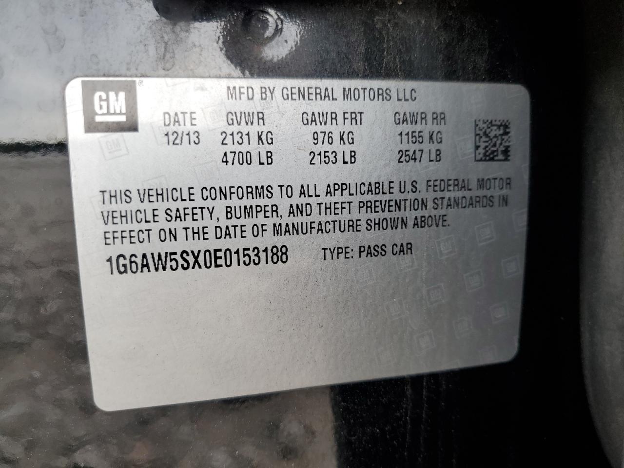 2014 Cadillac Cts VIN: 1G6AW5SX0E0153188 Lot: 81734155