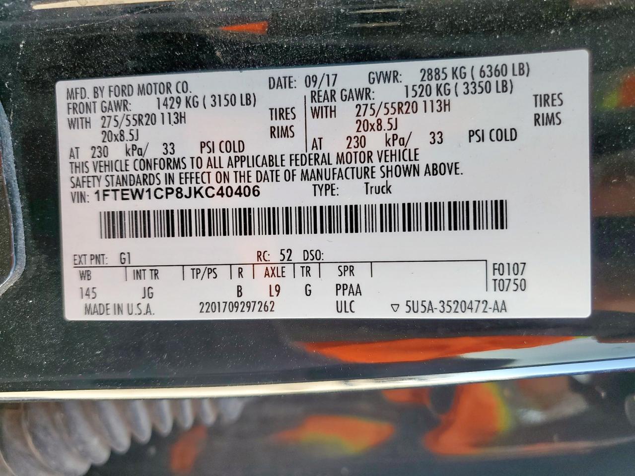 2018 Ford F150 Supercrew VIN: 1FTEW1CP8JKC40406 Lot: 80892105