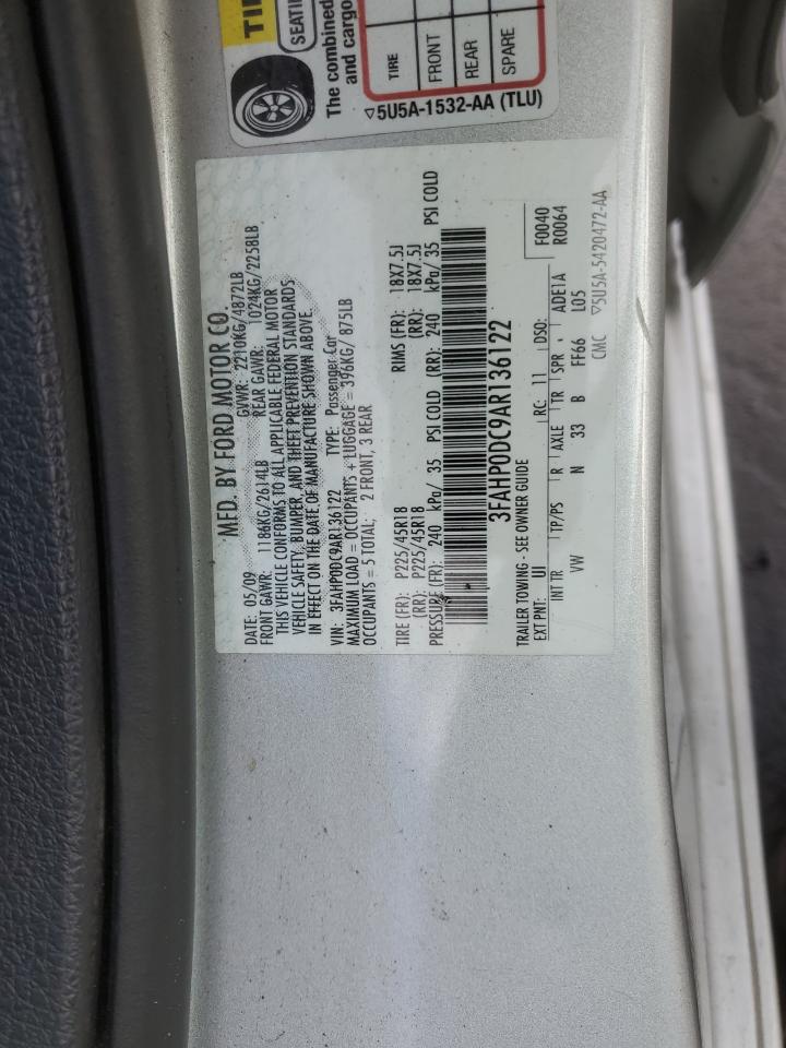 2010 Ford Fusion Sport VIN: 3FAHP0DC9AR136122 Lot: 80151435