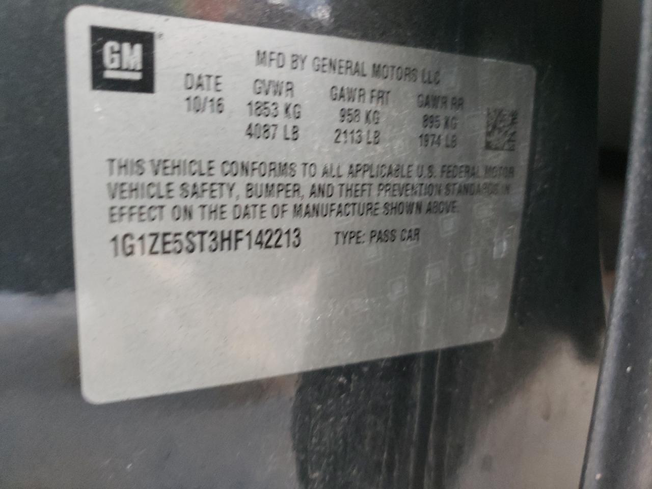 2017 Chevrolet Malibu Lt VIN: 1G1ZE5ST3HF142213 Lot: 81604485