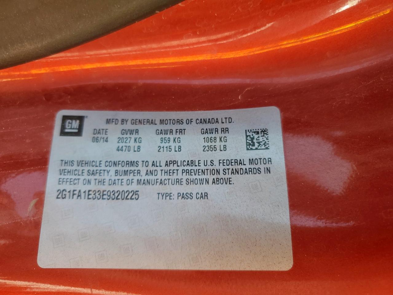 2014 Chevrolet Camaro Ls VIN: 2G1FA1E33E9320225 Lot: 71860795