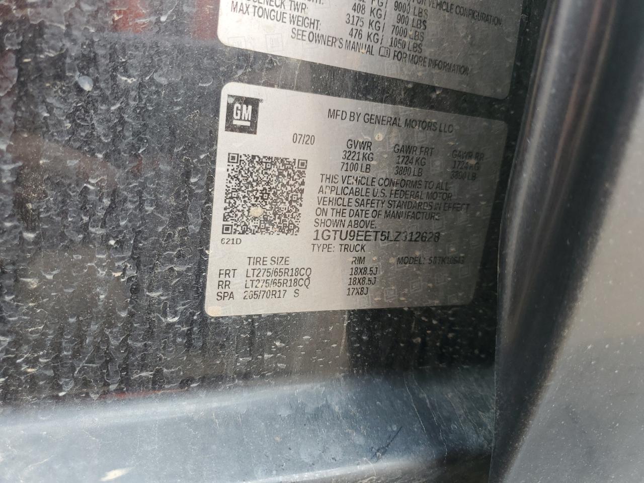 2020 GMC Sierra K1500 At4 VIN: 1GTU9EET5LZ312628 Lot: 71525935