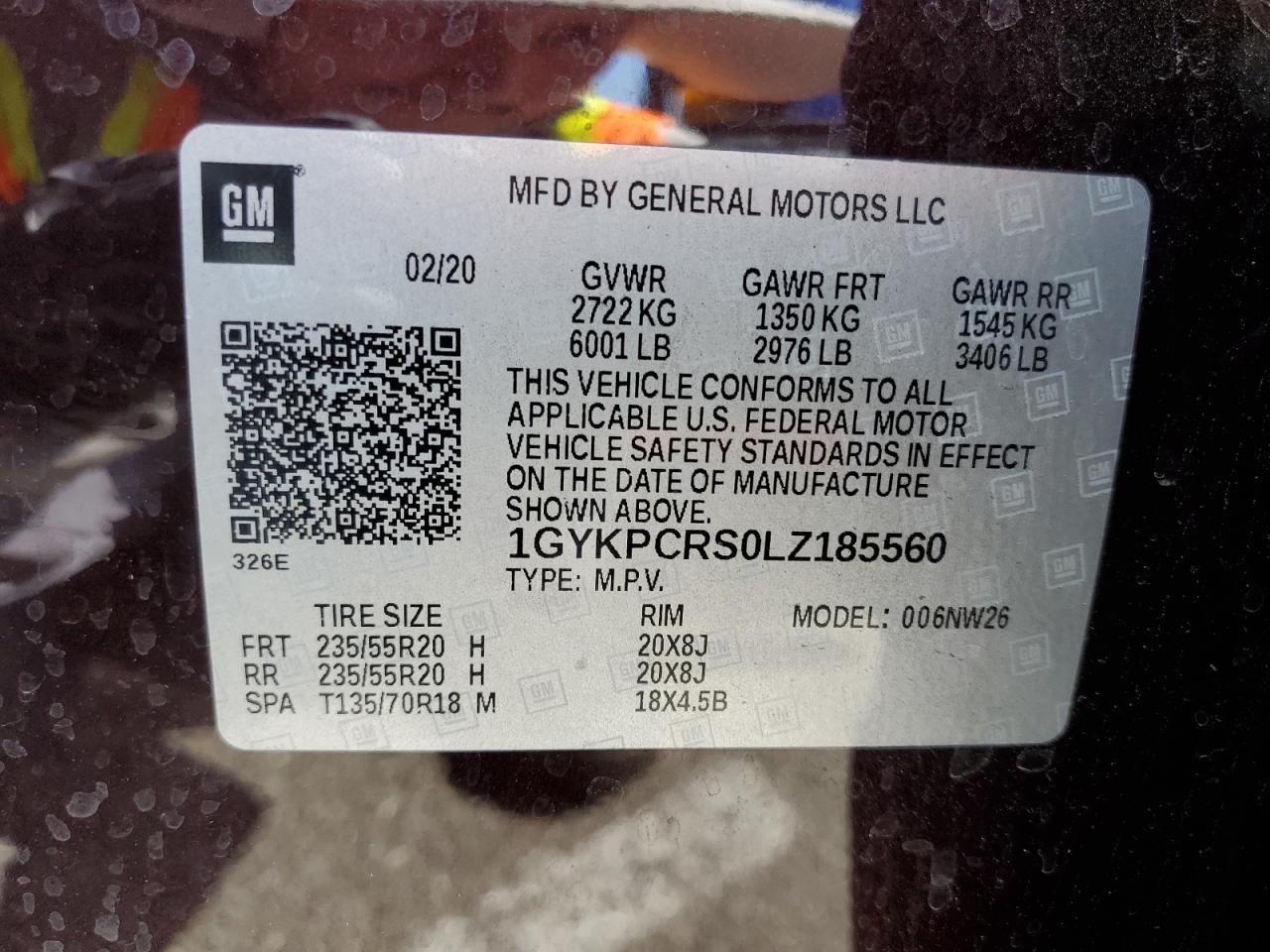 2020 Cadillac Xt6 Premium Luxury VIN: 1GYKPCRS0LZ185560 Lot: 80125575