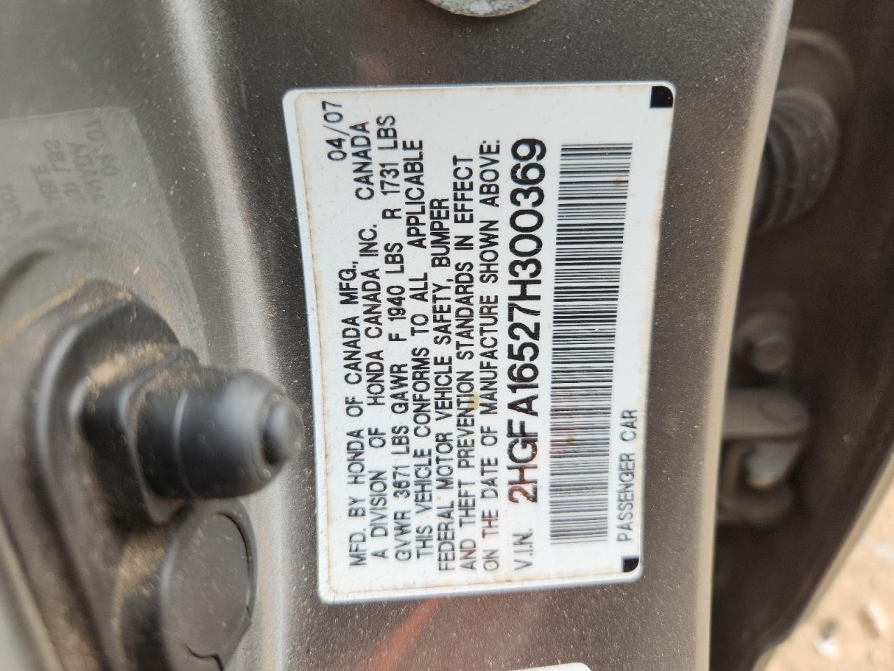 2007 Honda Civic Lx VIN: 2HGFA16527H300369 Lot: 81897915