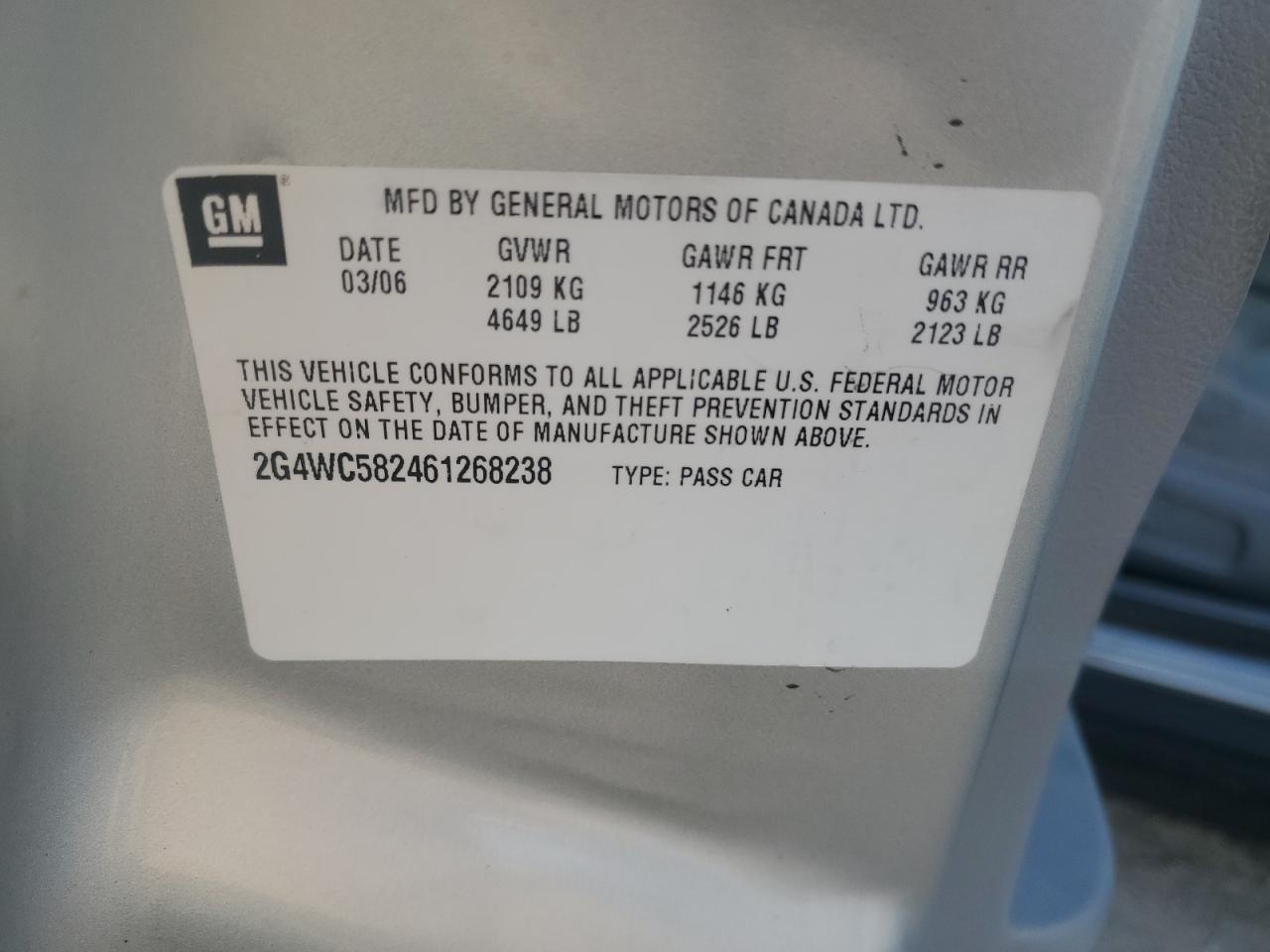 2006 Buick Lacrosse Cx VIN: 2G4WC582461268238 Lot: 81817685