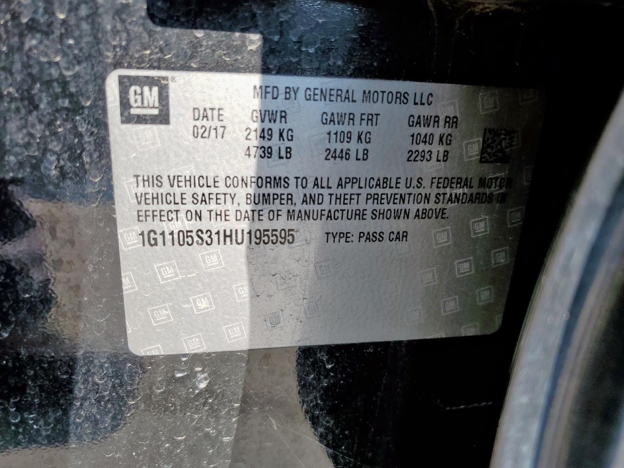 2017 Chevrolet Impala Lt VIN: 1G1105S31HU195595 Lot: 81084325