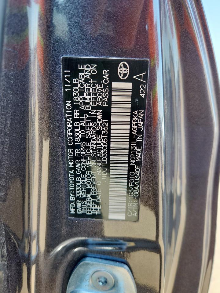 2012 Toyota Yaris VIN: JTDJTUD33CD513621 Lot: 81502985