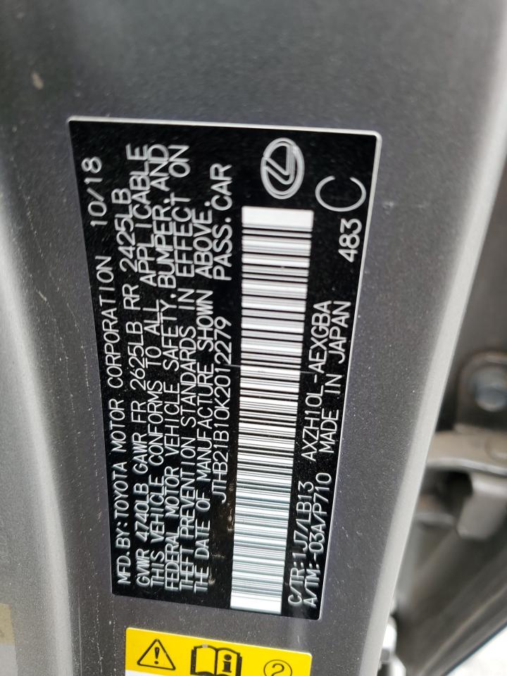 2019 Lexus Es 300H VIN: JTHB21B10K2012279 Lot: 84401945