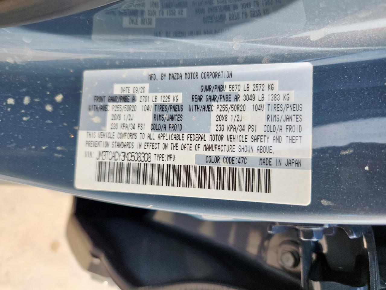 2021 Mazda Cx-9 Grand Touring VIN: JM3TCADY3M0508308 Lot: 71665805