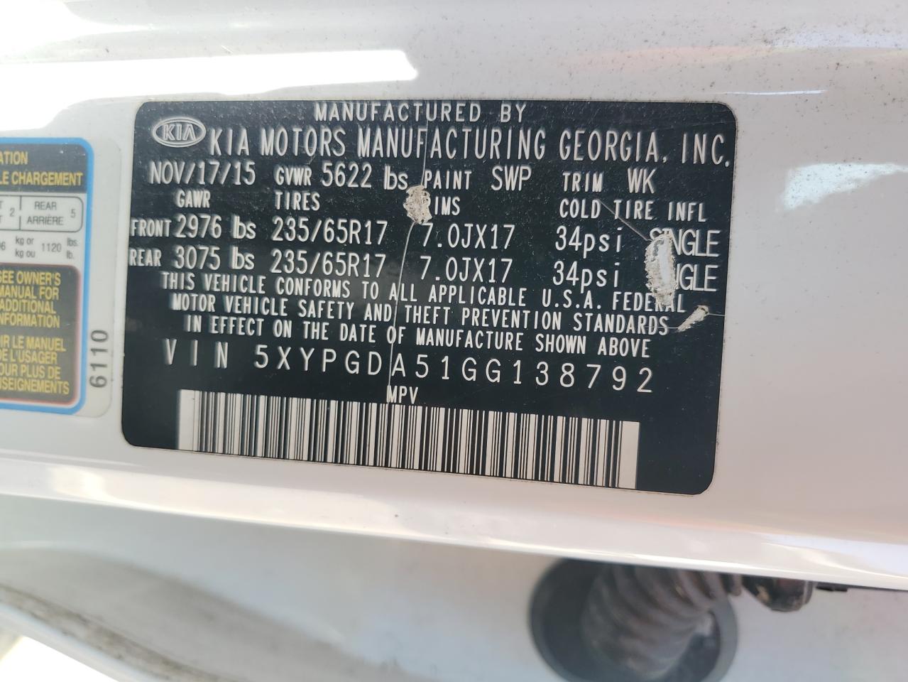 2016 Kia Sorento Lx VIN: 5XYPGDA51GG138792 Lot: 80602875