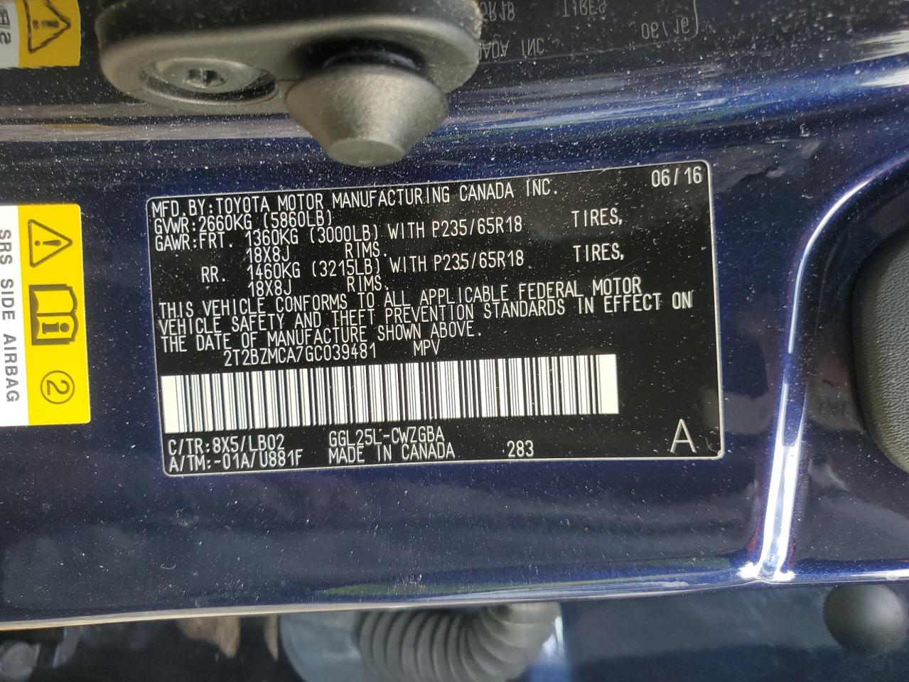 2016 Lexus Rx 350 Base VIN: 2T2BZMCA7GC039481 Lot: 84613785