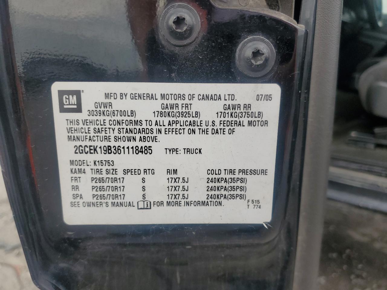 2006 Chevrolet Silverado K1500 VIN: 2GCEK19B361118485 Lot: 81749115