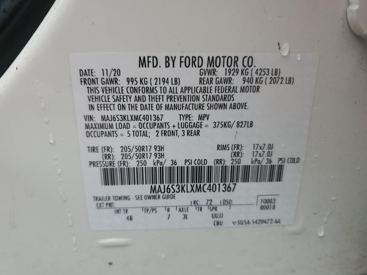 2021 Ford Ecosport Titanium VIN: MAJ6S3KLXMC401367 Lot: 81877345