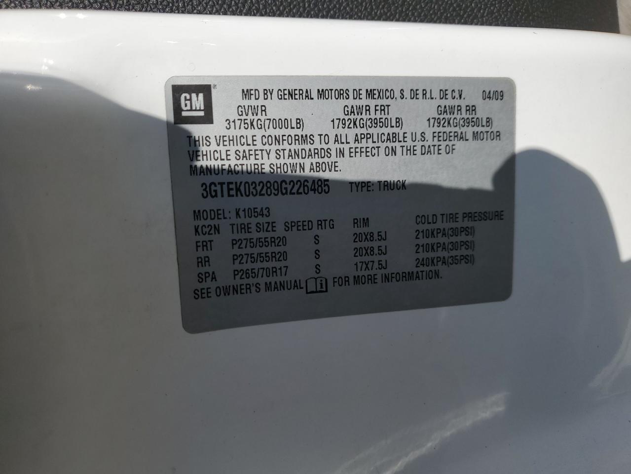 2009 GMC Sierra K1500 Denali VIN: 3GTEK03289G226485 Lot: 71778715