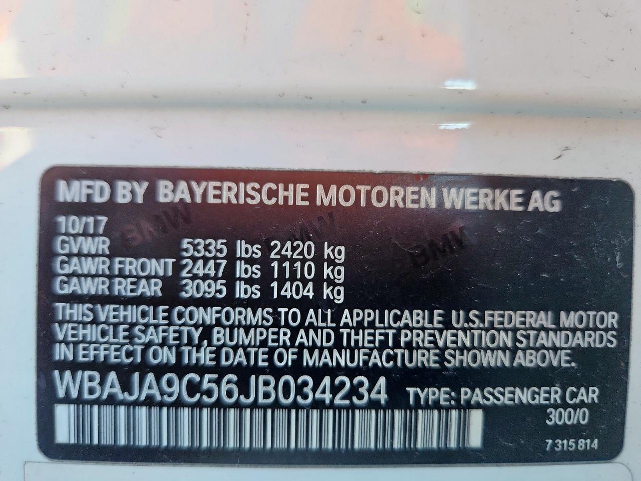 2018 BMW 530E VIN: WBAJA9C56JB034234 Lot: 71633935