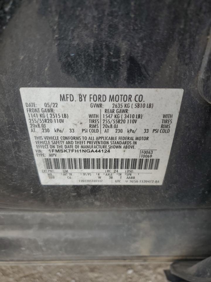 2022 Ford Explorer Limited VIN: 1FMSK7FH1NGA44124 Lot: 83870445
