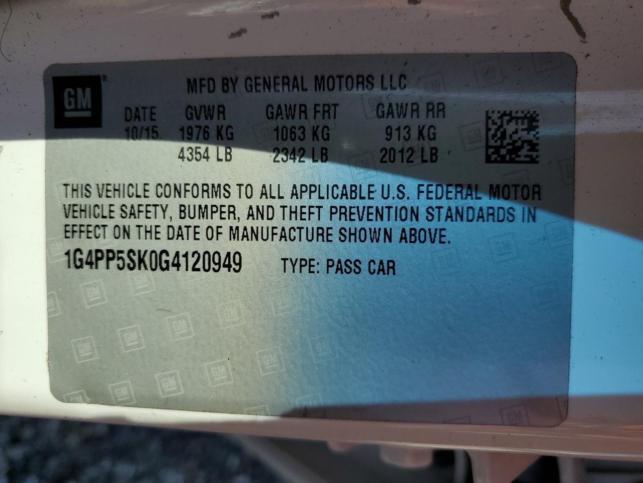 2016 Buick Verano VIN: 1G4PP5SK0G4120949 Lot: 84640775