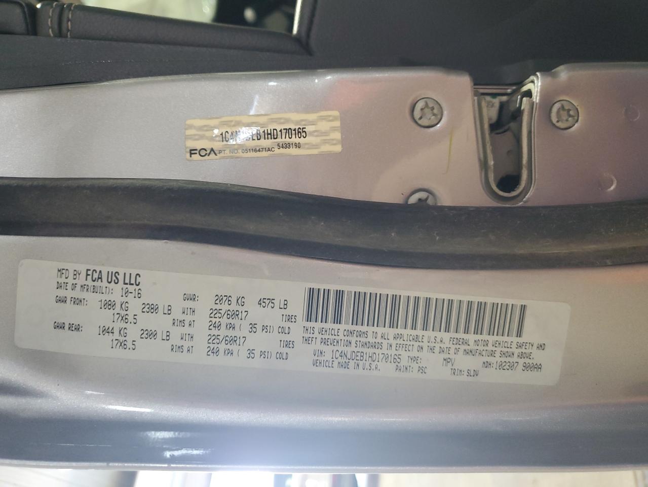 2017 Jeep Compass Latitude VIN: 1C4NJDEB1HD170165 Lot: 80274545