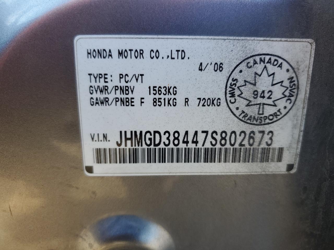 2007 Honda Fit VIN: JHMGD38447S802673 Lot: 84243965