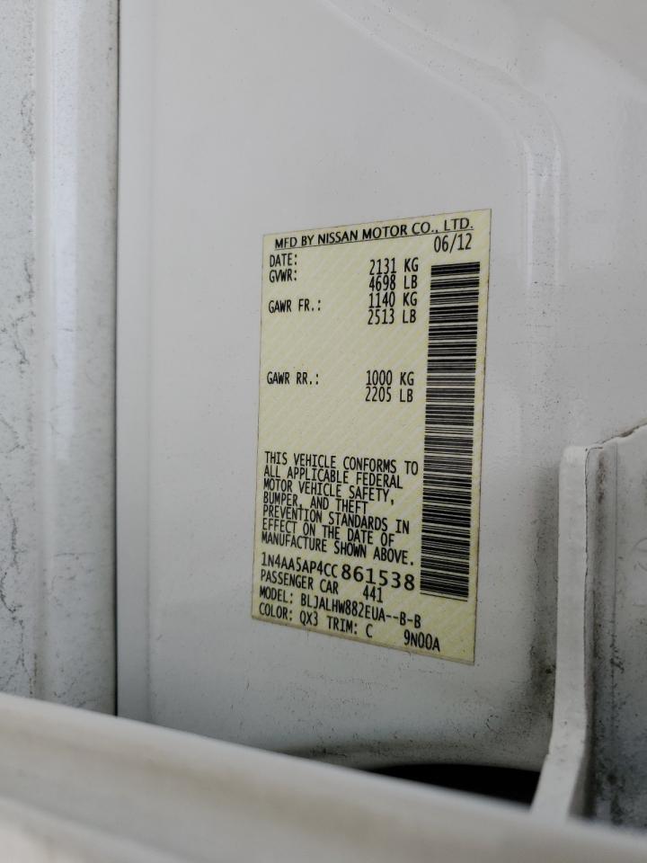 2012 Nissan Maxima S VIN: 1N4AA5AP4CC861538 Lot: 81942565