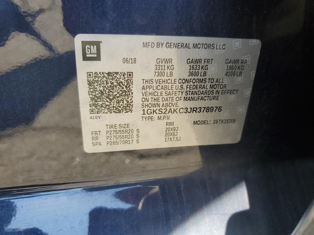 2018 GMC Yukon Sle VIN: 1GKS2AKC3JR378976 Lot: 81895995