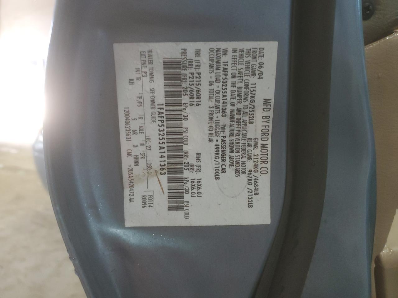 2005 Ford Taurus Se VIN: 1FAFP53255A141363 Lot: 81865765