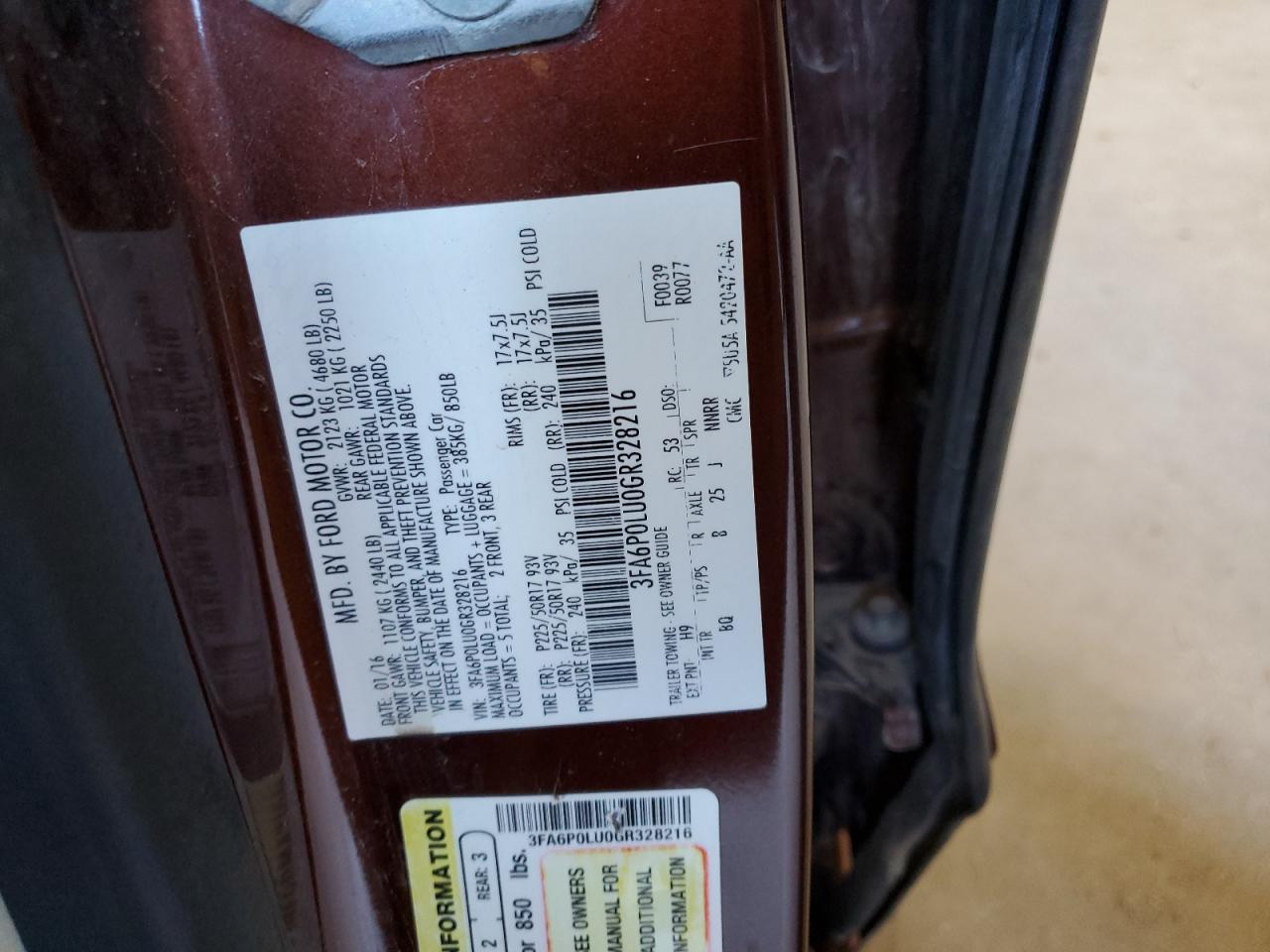 2016 Ford Fusion Se Hybrid VIN: 3FA6P0LU0GR328216 Lot: 84436365