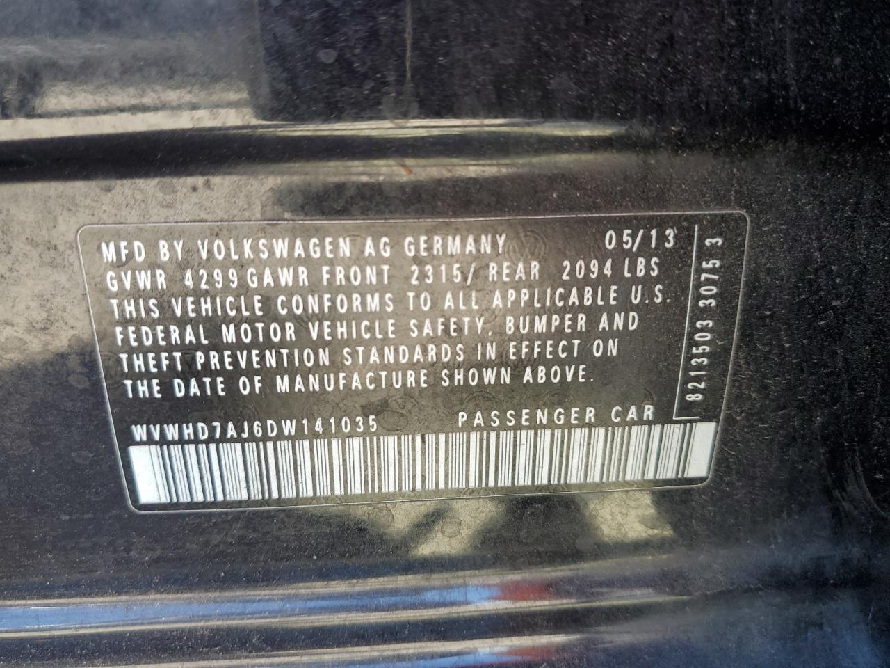 2013 Volkswagen Gti VIN: WVWHD7AJ6DW141035 Lot: 81649765