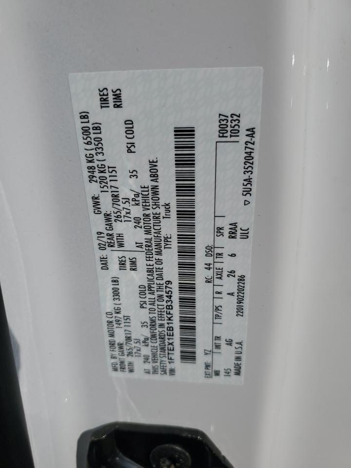 2019 Ford F150 Super Cab VIN: 1FTEX1EB1KFB34579 Lot: 80294515