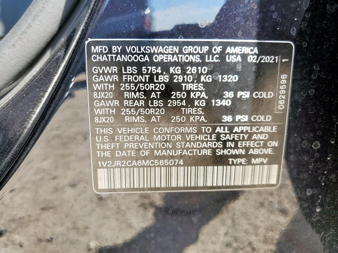 2021 Volkswagen Atlas Se VIN: 1V2JR2CA6MC565074 Lot: 81786635