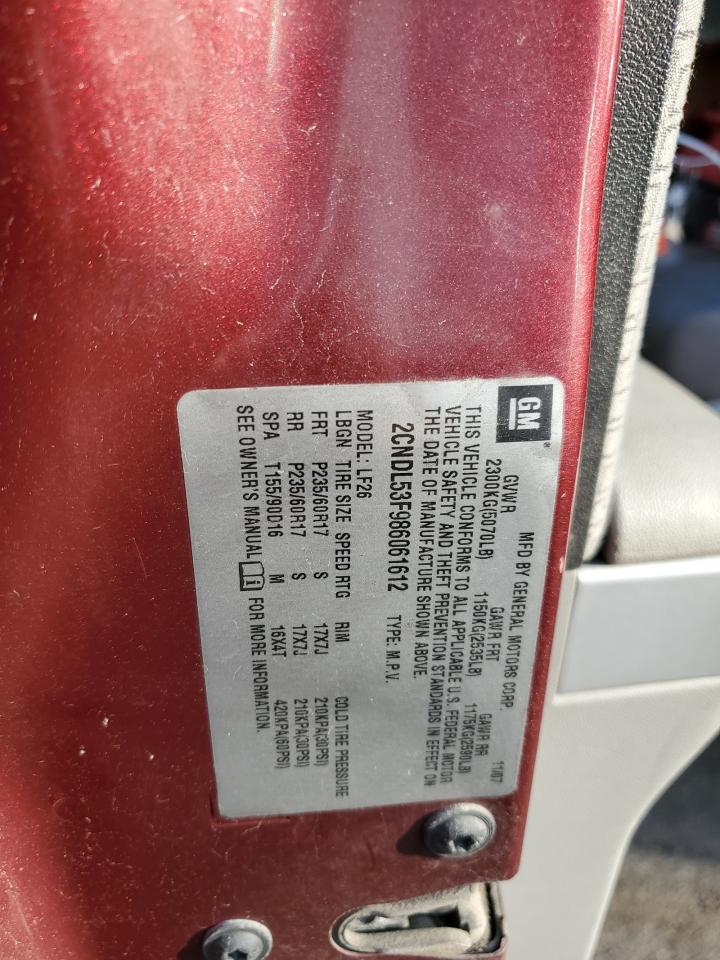 2008 Chevrolet Equinox Lt VIN: 2CNDL53F986061612 Lot: 80860855