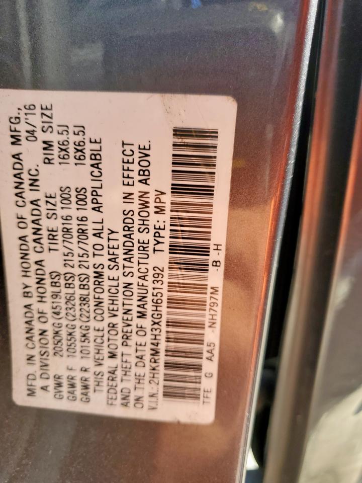 2016 Honda Cr-V Lx VIN: 2HKRM4H3XGH651392 Lot: 84400195