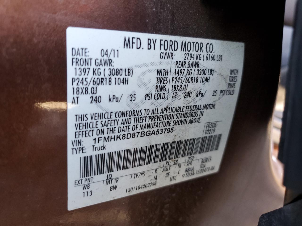 2011 Ford Explorer Xlt VIN: 1FMHK8D87BGA53795 Lot: 81320705