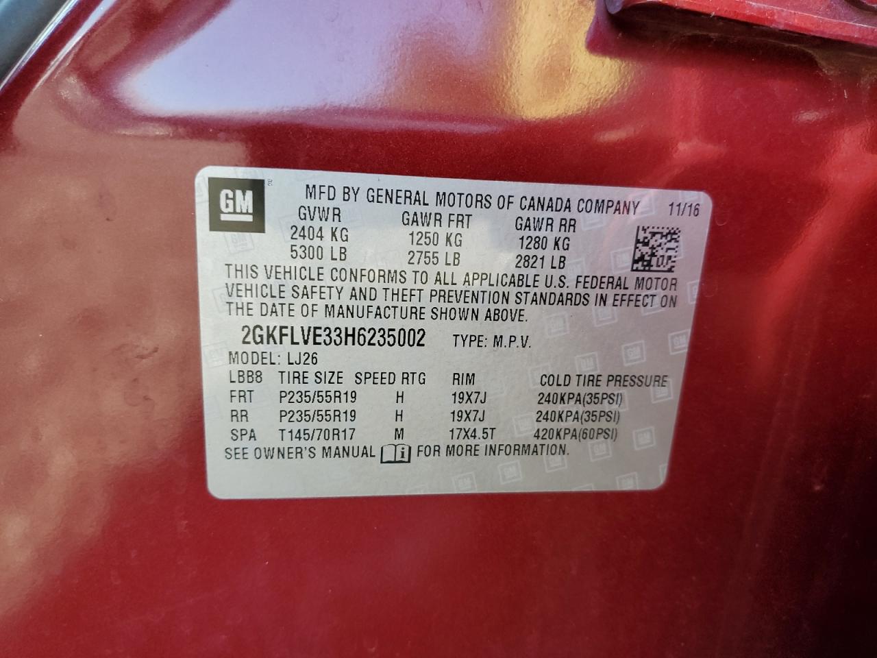 2017 GMC Terrain Denali VIN: 2GKFLVE33H6235002 Lot: 71078205