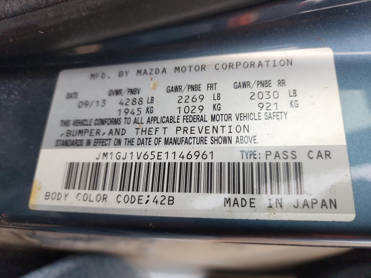 2014 Mazda 6 Touring VIN: JM1GJ1V65E1146961 Lot: 71867065