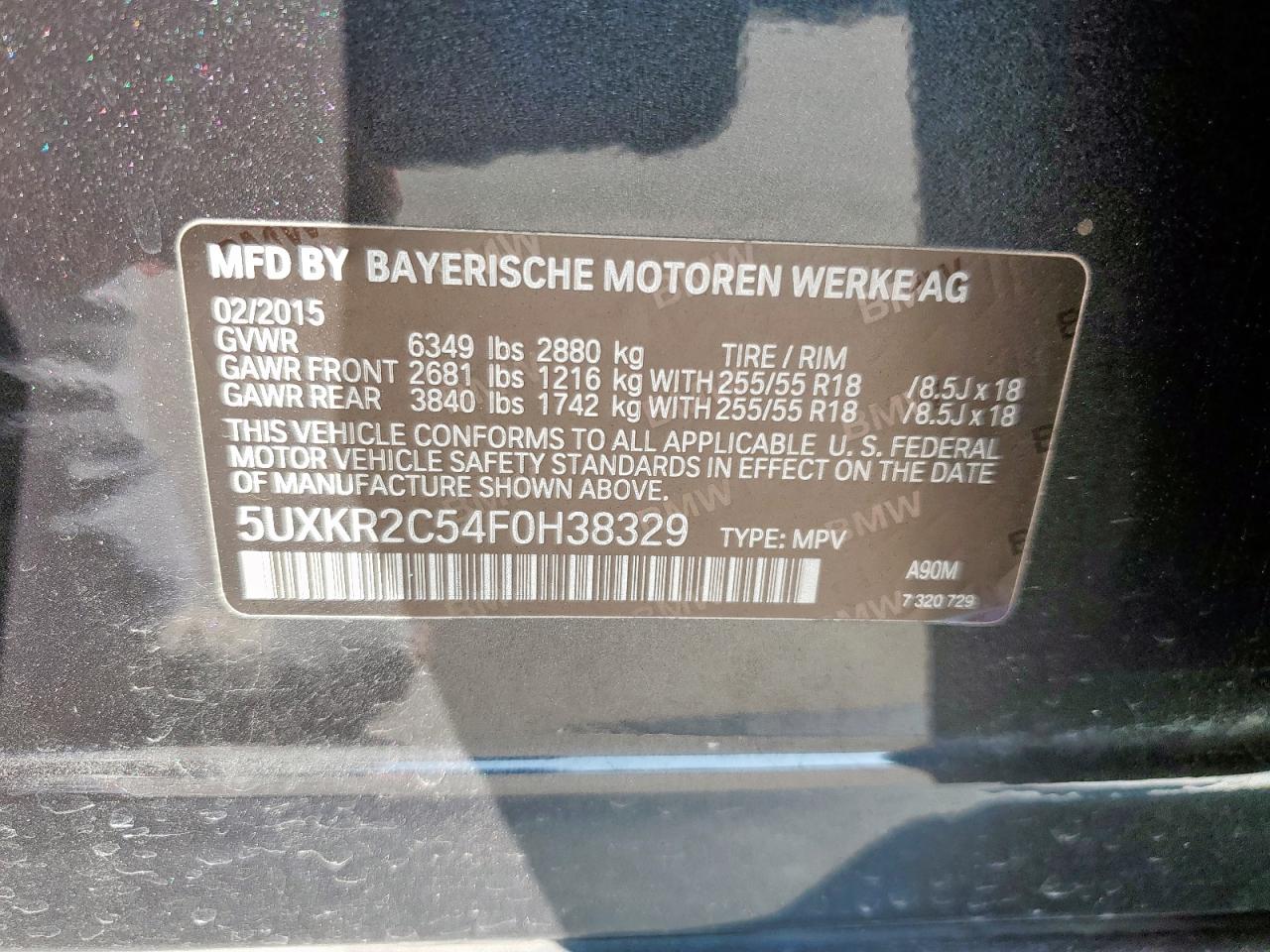 2015 BMW X5 Sdrive35I VIN: 5UXKR2C54F0H38329 Lot: 84153055