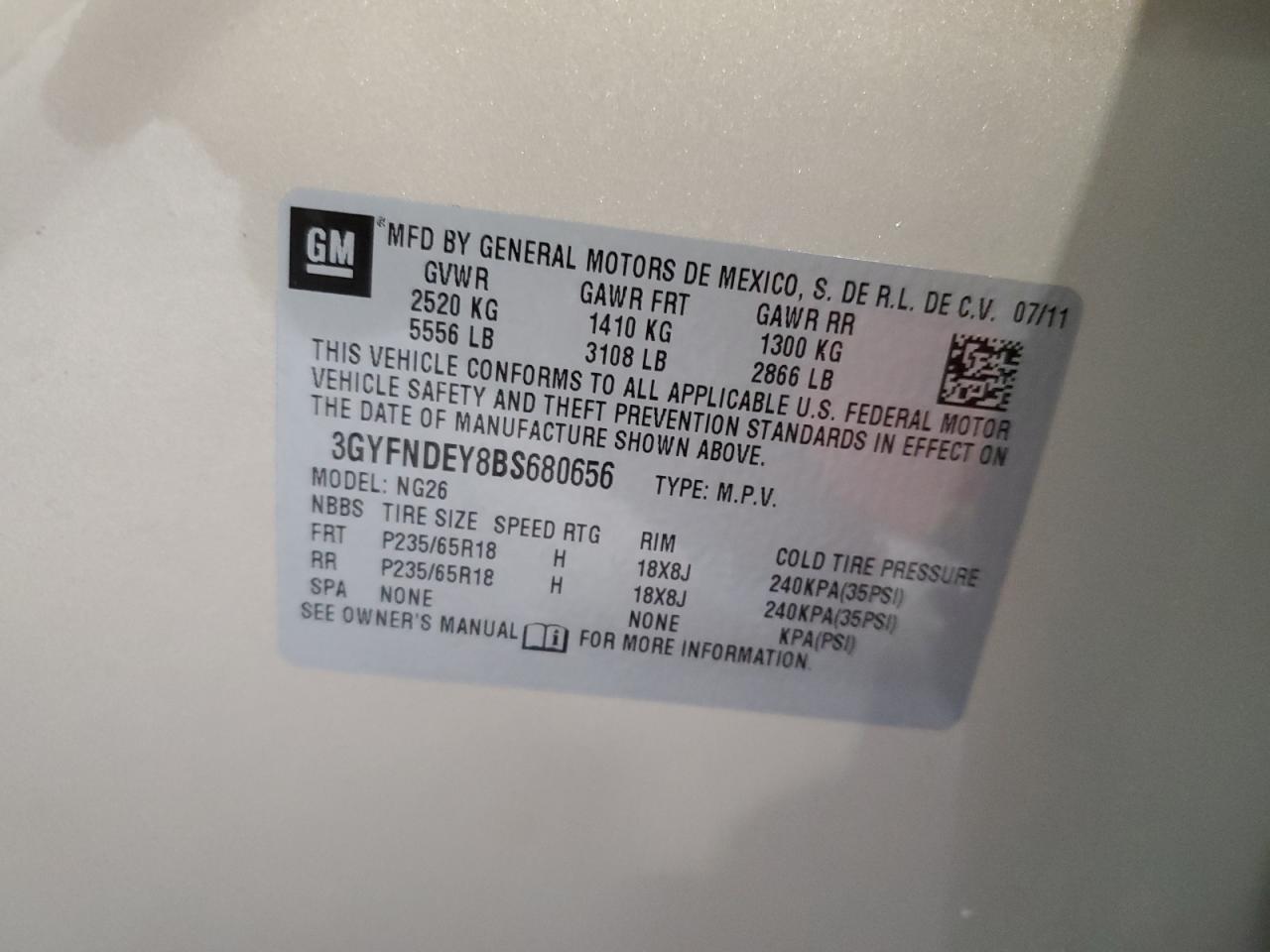 2011 Cadillac Srx Luxury Collection VIN: 3GYFNDEY8BS680656 Lot: 81133405