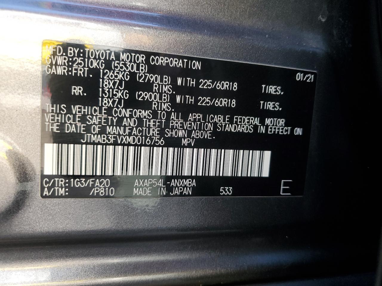 2021 Toyota Rav4 Prime Se VIN: JTMAB3FVXMD016756 Lot: 81667915