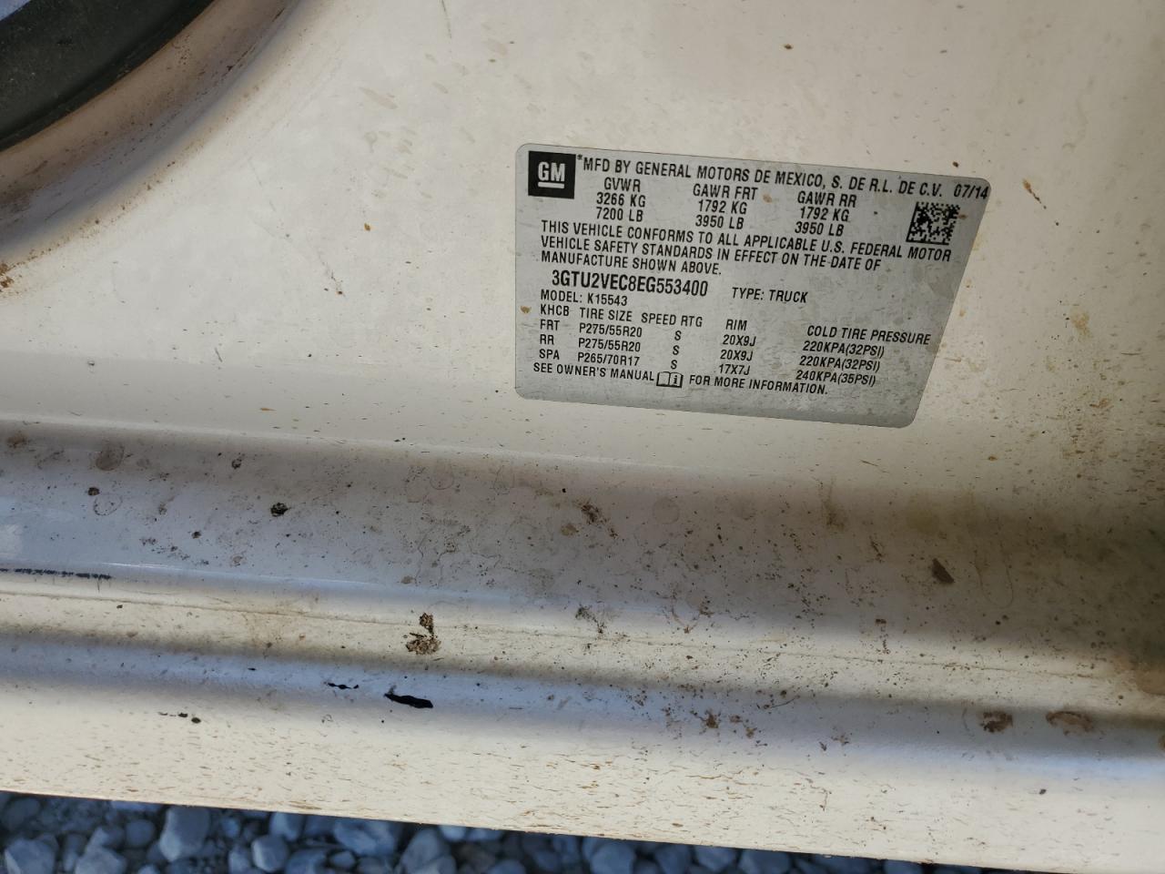 2014 GMC Sierra K1500 Slt VIN: 3GTU2VEC8EG553400 Lot: 84230905