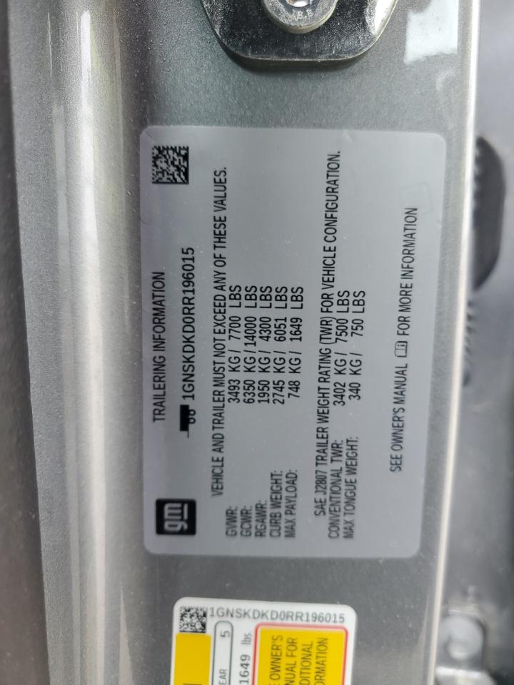 2024 Chevrolet Suburban K1500 Z71 VIN: 1GNSKDKD0RR196015 Lot: 81410475