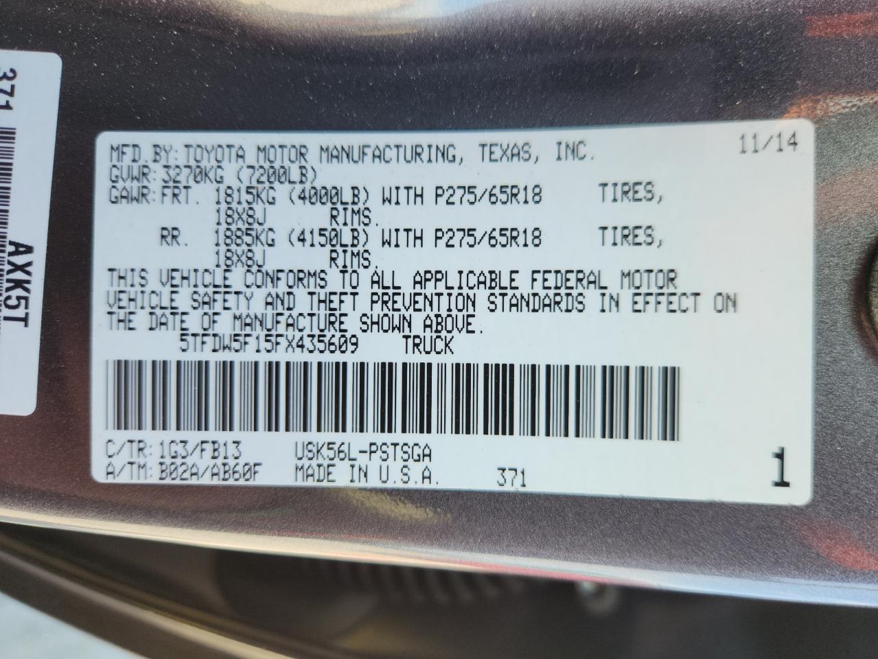 2015 Toyota Tundra Crewmax Sr5 VIN: 5TFDW5F15FX435609 Lot: 72032975