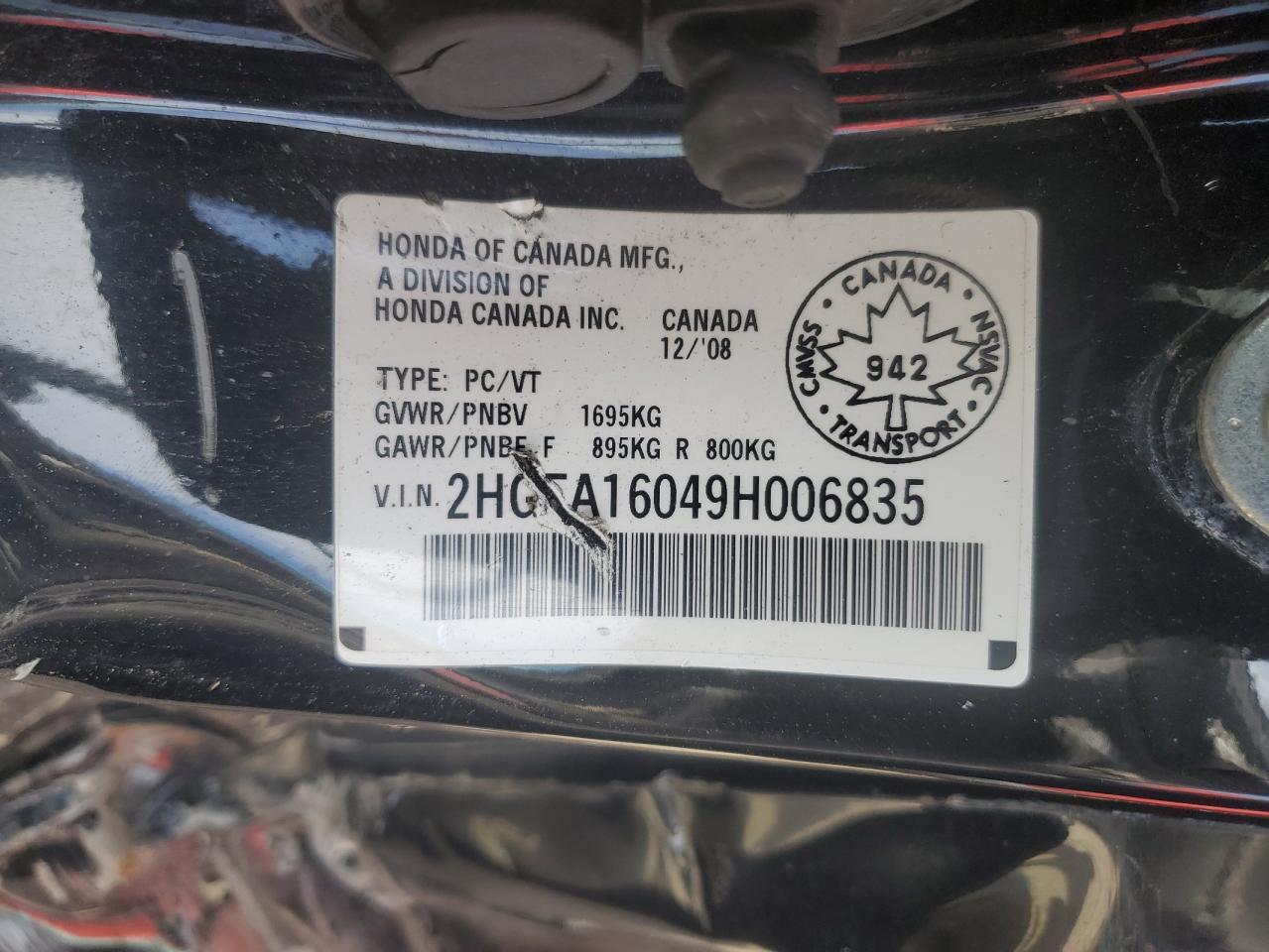 2009 Honda Civic Exl VIN: 2HGFA16049H006835 Lot: 70709815