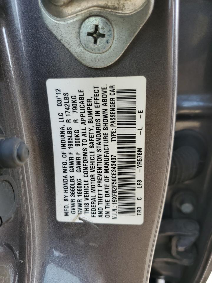 2012 Honda Civic Lx VIN: 19XFB2F50CE343437 Lot: 80808645