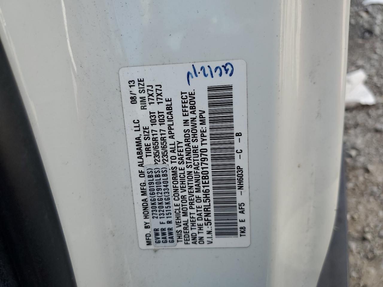 2014 Honda Odyssey Exl VIN: 5FNRL5H61EB017970 Lot: 84068985