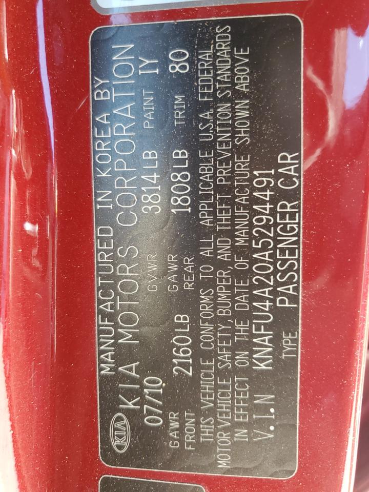 2010 Kia Forte Ex VIN: KNAFU4A20A5294491 Lot: 84203365