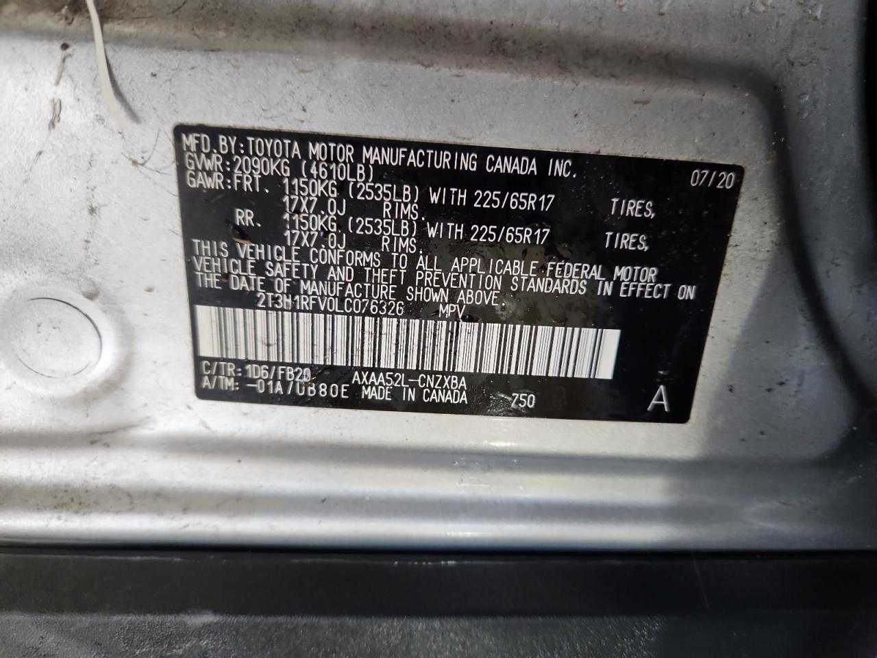 2020 Toyota Rav4 Le VIN: 2T3H1RFV0LC076326 Lot: 71624265