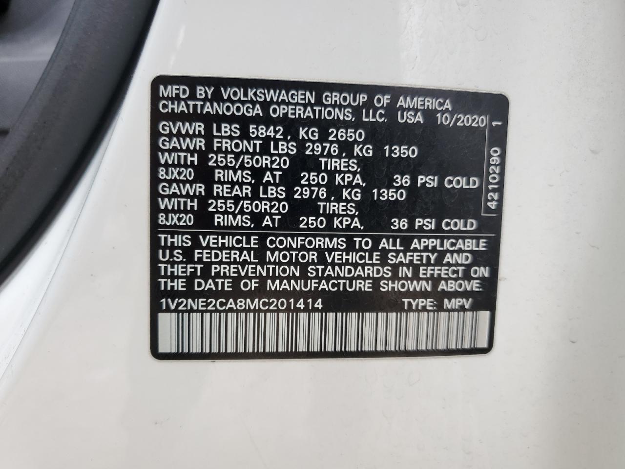 2021 Volkswagen Atlas Cross Sport Se VIN: 1V2NE2CA8MC201414 Lot: 84286835