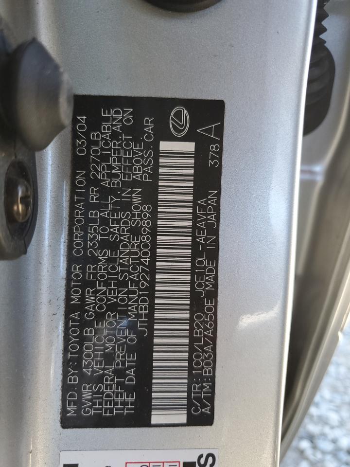 2004 Lexus Is 300 VIN: JTHBD192740089898 Lot: 81736665
