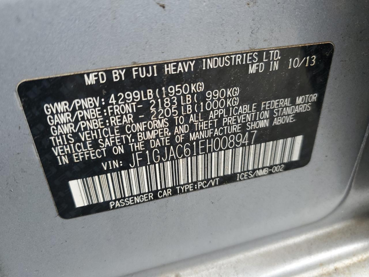 2014 Subaru Impreza Premium VIN: JF1GJAC61EH008947 Lot: 71966405