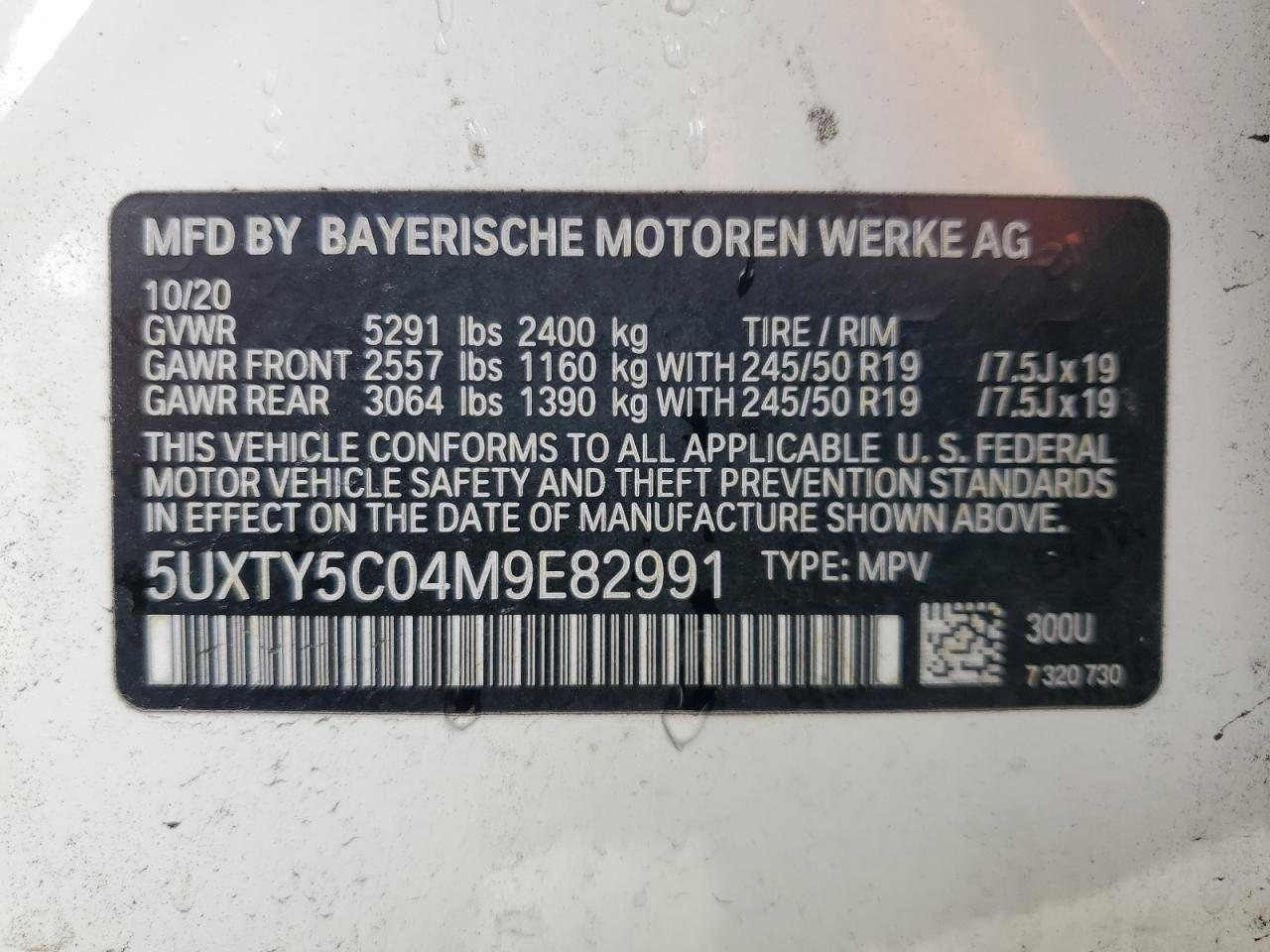 2021 BMW X3 xDrive30I VIN: 5UXTY5C04M9E82991 Lot: 71996785